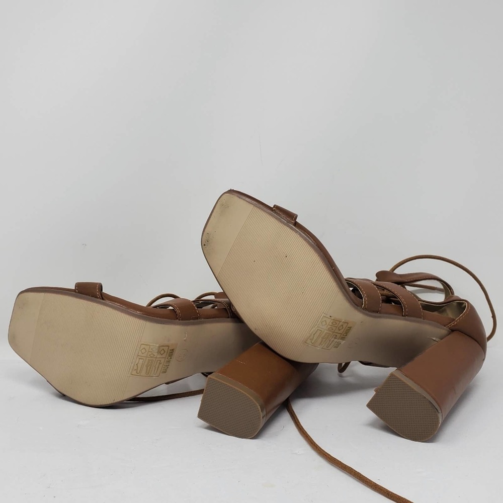 Missguided brown strappy faux leather lace up chunky heels Size 40 - Picture 6 of 7